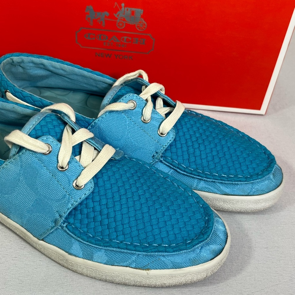 Malania Woven Monogram Boat Shoes Wom 8, Turquoise Blue by COACH